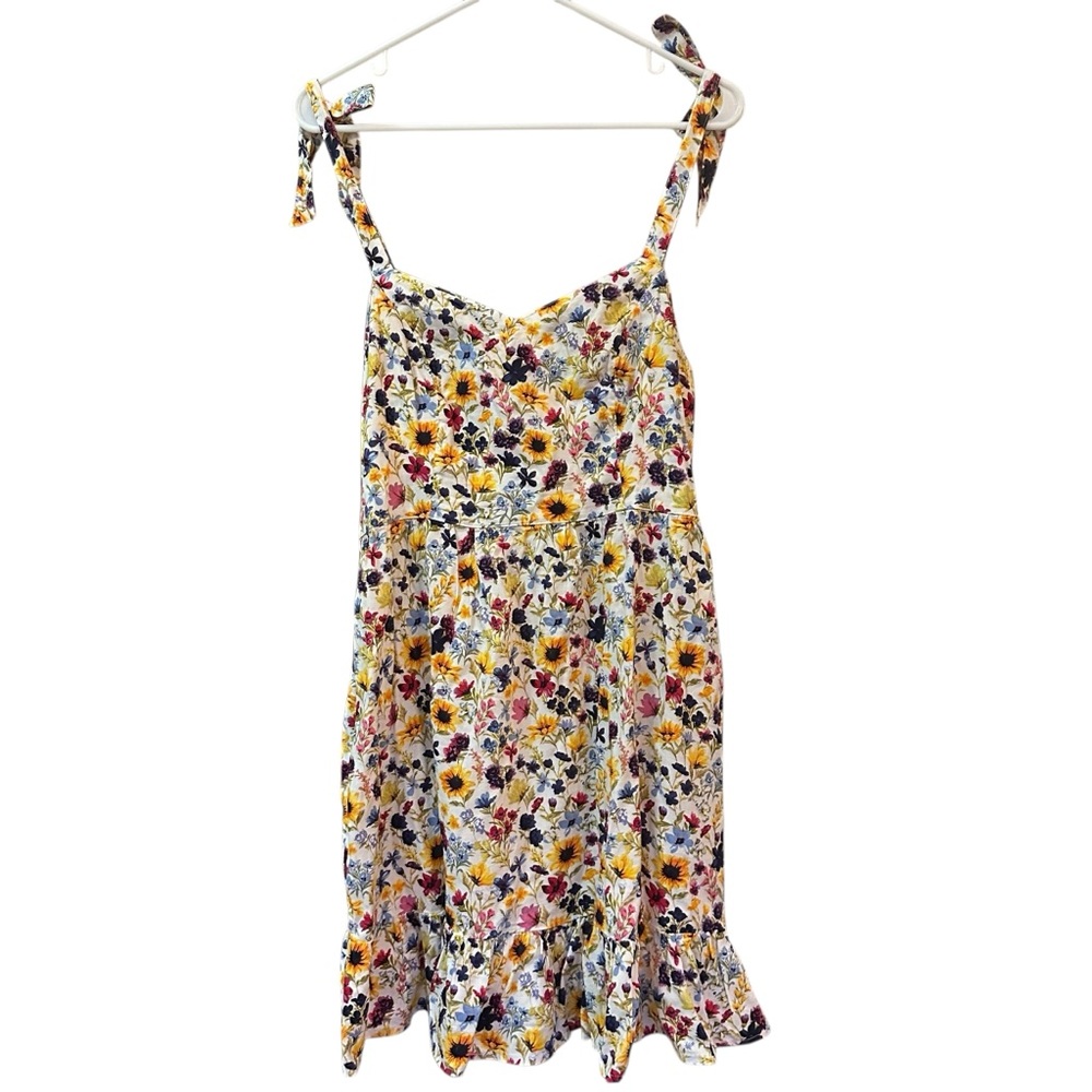 Old Navy Mini Dress Medium Tie Straps Purple Yellow Blue Floral Pattern Pockets